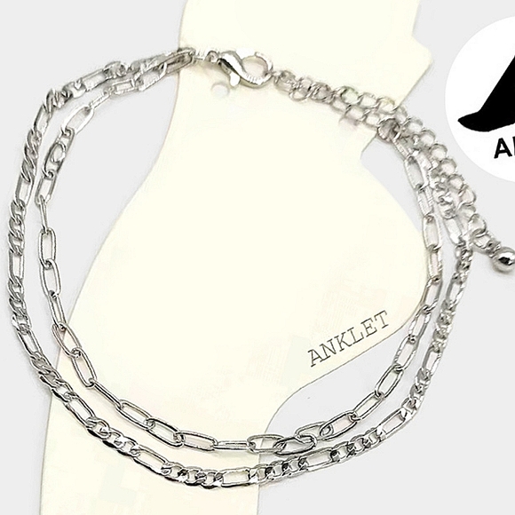 Double Layered Rhodium Silver Link Chain Style Casual Jewelry - Picture 2 of 2